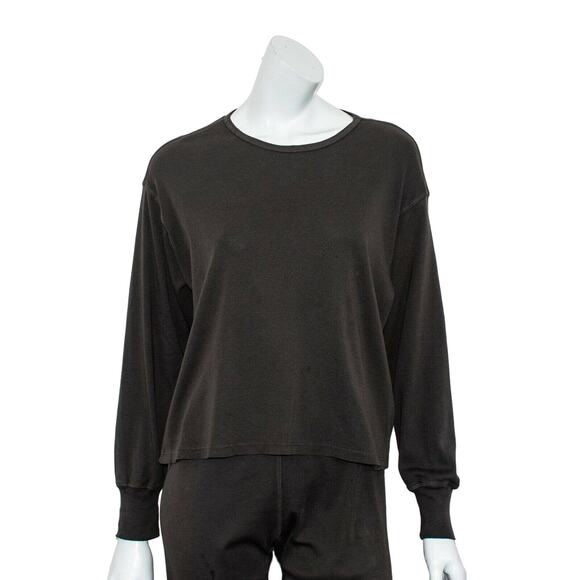 Raquel Allegra Long Sleeve Crew Sweatshirt char Black Size 1 - Picture 6 of 10